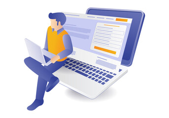 Man opening web computer application concept illustration