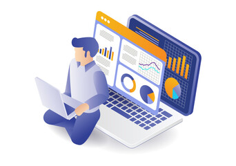 Wall Mural - man analyzing business data concept illustration