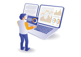 Wall Mural - man analyzing computer data technology concept illustration