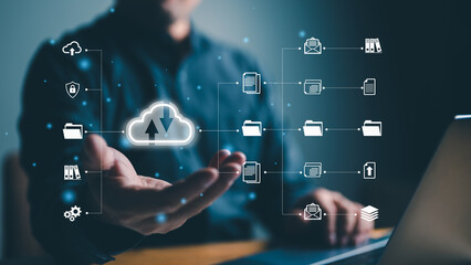 Wall Mural - hand holding virtual cloud computing with global internet connection. business global internet conne