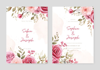 Wall Mural - Pink rose vector elegant watercolor wedding invitation floral design