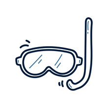 Hand drawn diving mask doodle line illustration. diving mask doodle icon vector.