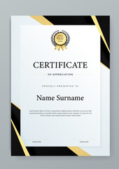 Wall Mural - Gold white and black modern certificate template for corporate, achievement, diploma, award, graduation, completion, appreciation, acknowledgement, recognition etc