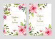 © SyahCreation - Pink rose wedding invitation card template with flower and floral watercolor texture vector