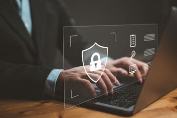 Wall Mural - cybersecurity and privacy concepts to protect data. lock icon and internet network security technolo