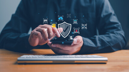 Wall Mural - cybersecurity and privacy concepts to protect data. lock icon and internet network security technolo