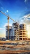 © David - Building under construction, crane and building construction site on sunset daytime, industrial development