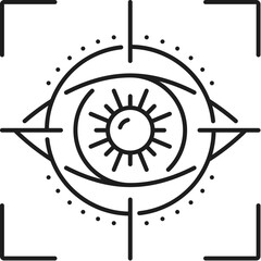 Poster - Retina scanning biometric identification, recognition and verification icon. Isolated vector linear sign, featuring eye inside of snap shot frame. Futuristic symbol of cutting-edge security technology