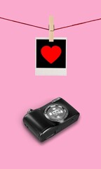 Poster - Instant Camera with a small Red Heart photo