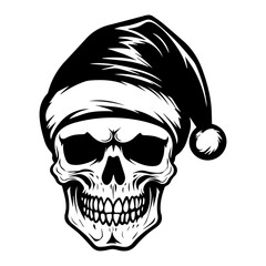 Wall Mural - skull wearing Santa Claus hat, skull in a Christmas hat, Generative AI.