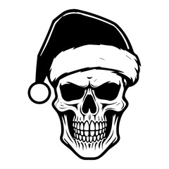 Wall Mural - skull wearing Santa Claus hat, skull in a Christmas hat, Generative AI.