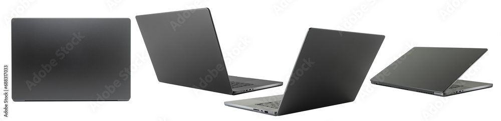 set back view of laptop or notebook space black isolated with clipping ...