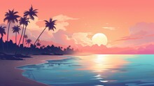 Pastel Beach Illustration, AI Generated Image