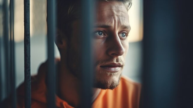 A sad person behind the bars 