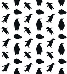 Wall Mural - Vector seamless pattern of flat hand drawn penguin silhouette isolated on white background