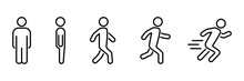 Running And Walking People Icons. Vector Illustration,   Editable Strokes
