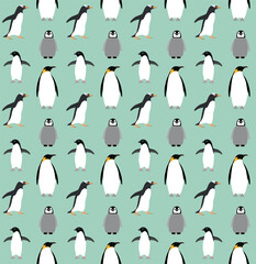 Poster - Vector seamless pattern of hand drawn flat penguin isolated on mint background