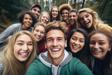 Fototapeta  - Happy smiling young people taking sefie together