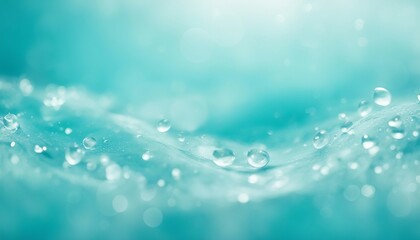  Water drops on a blue water surface with bokeh effect.