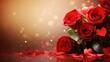 red roses and heart on the table, bokeh background