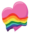 Pink heart wrapped with rainbow flag in cartoon style for Pride, Vector illustration