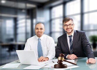 Poster - Shaking hands, professional lawyer people at office