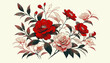 Vintage floral background with red camellia flowers and leaves.