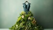 Fashion gown with green foliage, sustainability concept