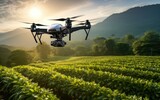 Fototapeta Tęcza - Drone in action over a tea field at sunrise