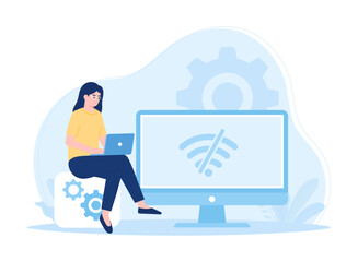 Wall Mural - internet network warning error page error or internet not found on network problem concept flat illustration