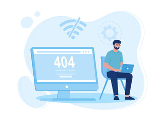 Canvas Print - internet network warning 404 error page internet error or problem not found on network concept flat illustration