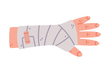 Sticker - Bandaged Hand First Aid for Injured Body Part Vector Illustration