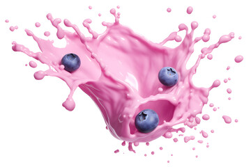 Wall Mural - milkshake splash with blueberries isolated on transparent background - design element PNG cutout