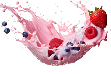 Wall Mural - milkshake splash with berries isolated on transparent background - design element PNG cutout