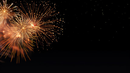 Wall Mural - golden fireworks explosions on a black background frame festive fireworks in the dark