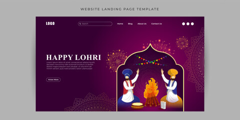 Poster - Vector illustration of Happy Lohri Website landing page banner Template