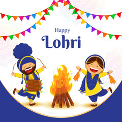 Poster - Vector illustration of Happy Lohri social media feed template