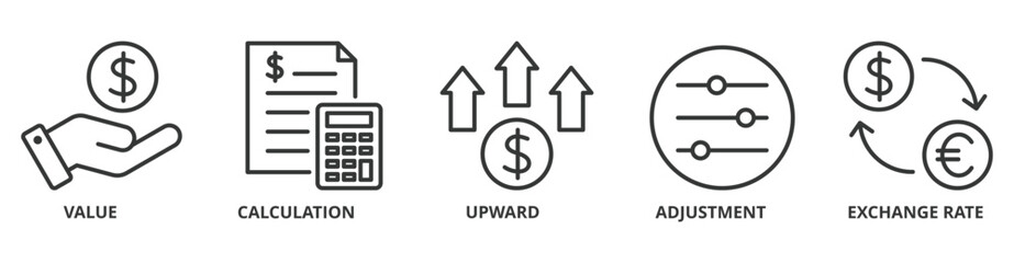 Revaluation banner web icon vector illustration concept with icon of value, calculation, upward, adjustment and exchange rate