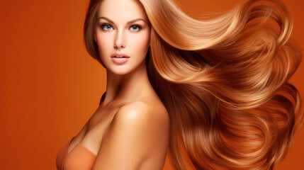 Wall Mural - Beautiful woman with long wavy coloring hair.