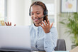 © Charlize D/peopleimages.com - African woman, call center and smile by laptop for communication, contact us or telemarketing. Consultant, agent or employee girl with pc, mic or headphones for customer support at insurance company