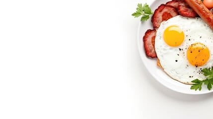 Wall Mural - Fried Eggs And Sausage in a plate White Background