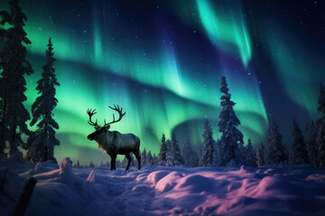 Wall Mural - Landscape arctic snow green night borealis nature lapland sky aurora northern winter