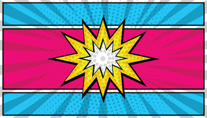 Poster - Colorful blank comic page background with lightning. halftone background. Comic background cartoon style
