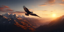 An Image Of A Graceful Pterodroma Bird Soaring Above A Volcanic Island,,
Silhouette Of An Eagle Soaring Against A Stunning Sunset 