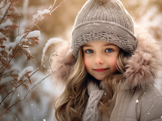 Wall Mural - Winter theme. A portrait of a little child in winter time