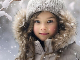 Wall Mural - Winter theme. A portrait of a little child in winter time