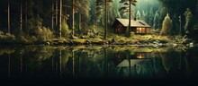 Forest Cabin Near A River (imaginary Collage).
