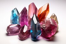 Gems Semiprecious Quartz Purple Pink Gemstones Fashion Faceted Nuggets Rough Minerals Healing Reiki Background White Isolated Crystals Spiritual Colorful Render 3d Threedimensional Crystal