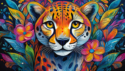 Wall Mural - cheetah bright colorful and vibrant poster illustration