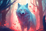Fototapeta Dziecięca - painting style landscape background, a wolf in the forest